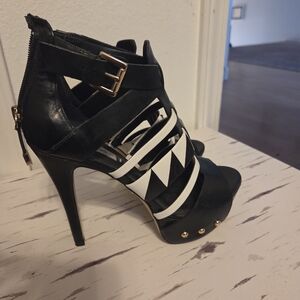 Guess Black and White Strappy Heels